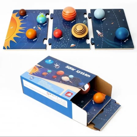 Jucarii copii - Set de joaca interactiv eco din lemn Malvys®, Sistemul Solar, 11 piese