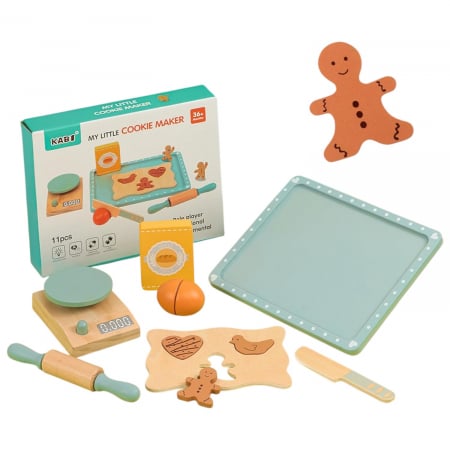 Jucarii de rol - Set de jucarie din lemn Fursecuri de taiat Mini Cofetar Montessori copii