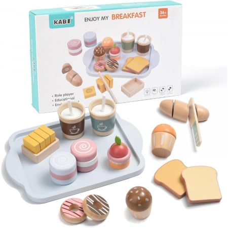 Jucarii de rol - Set de jucarie din lemn Mic Dejun Happy Breakfast Montessori copii