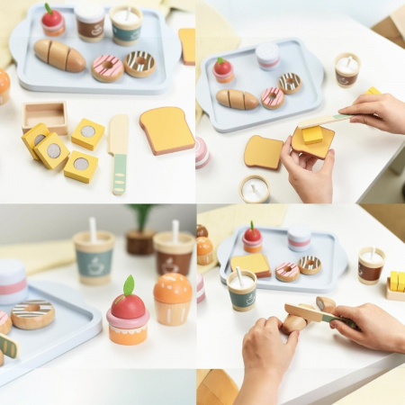 Set de jucarie din lemn Mic Dejun Happy Breakfast Montessori copii [5]