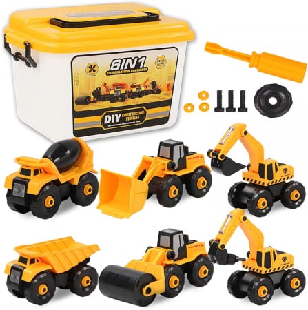 Jucarii copii - Set de Jucarii de Constructie cu Vehicule - 6 in 1, Jucarii STEM pentru Distractie si Invatare Garantate