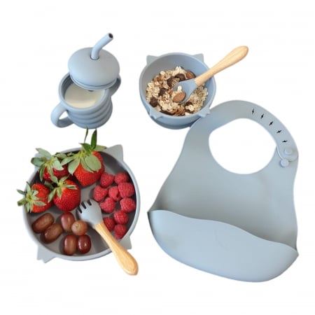 Accesorii Bebelusi - Set hranire bebelusi si copii, bleu pal