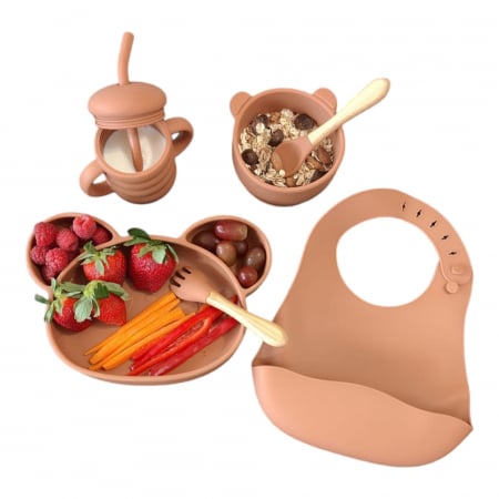 Accesorii Bebelusi - Set hranire bebelusi si copii, portocaliu pal