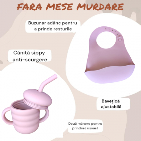 Set hranire bebelusi si copii, roz pal [3]