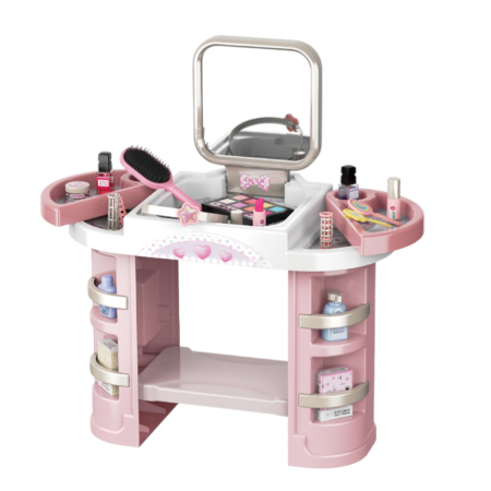 Jucarii de rol - Set masa de machiaj pentru fete, masuta beauty cu oglinda, 34 accesorii coafura si machiaj, jucarie de rol, roz, 3+ ani