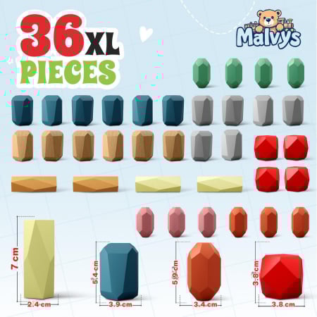 Set pietre de echilibru Montessori 36 blocuri XL lemn colorate copii [5]