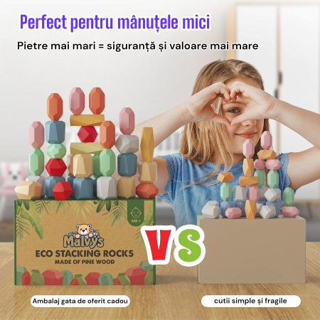 Set pietre de echilibru Montessori 36 blocuri XL lemn colorate copii [4]