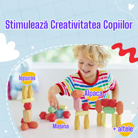 Set pietre de echilibru Montessori 36 blocuri XL lemn colorate copii [3]