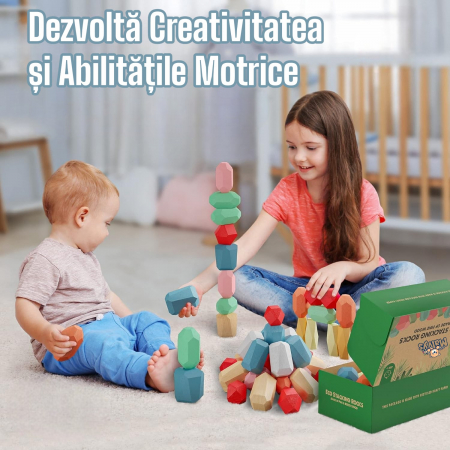 Set pietre de echilibru Montessori 36 blocuri XL lemn colorate copii [1]