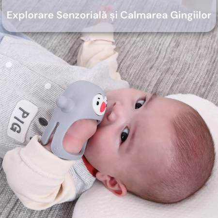 Suzeta pinguin, silicon alimentar, fara BPA, 0-12 luni, Gri [3]