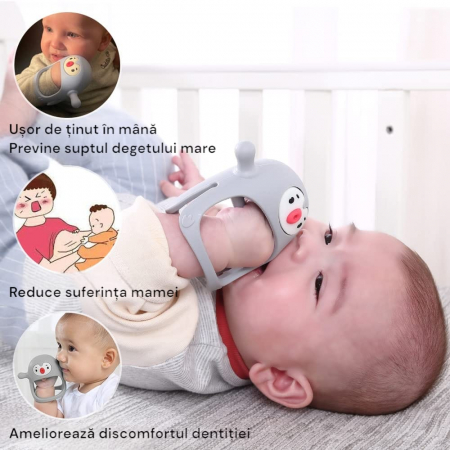 Suzeta pinguin, silicon alimentar, fara BPA, 0-12 luni, Gri [1]