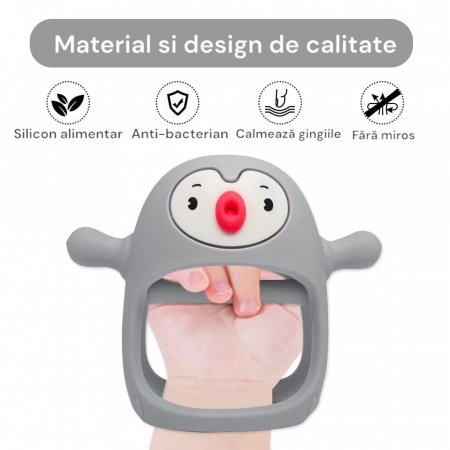 Suzeta pinguin, silicon alimentar, fara BPA, 0-12 luni, Gri [5]