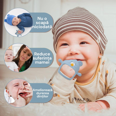 Suzeta ursulet, silicon alimentar, fara BPA, 0-12 luni, Albastru [2]