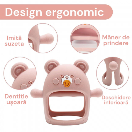 Suzeta ursulet, silicon alimentar, fara BPA, 0-12 luni, Roz [1]