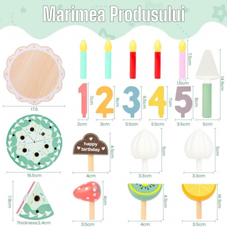 Tort de jucarie din lemn Happy Cake Montessori copii [7]