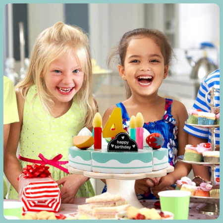 Tort de jucarie din lemn Happy Cake Montessori copii [5]