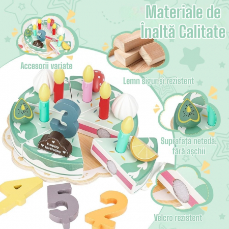 Tort de jucarie din lemn Happy Cake Montessori copii [3]