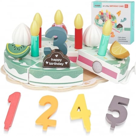 Jucarii de rol - Tort de jucarie din lemn Happy Cake Montessori copii