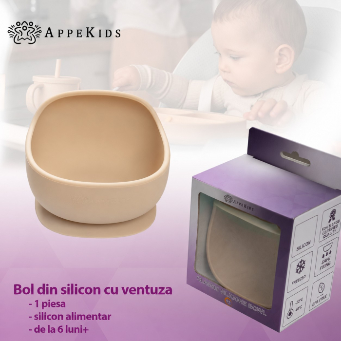 Bol din silicon cu ventuză AppeKids Classic, 350 ml, 6 luni+ [6]
