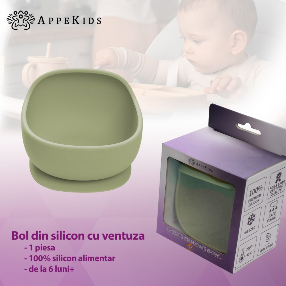 Bol din silicon cu ventuza, AppeKids, Classic - Raw Green [5]
