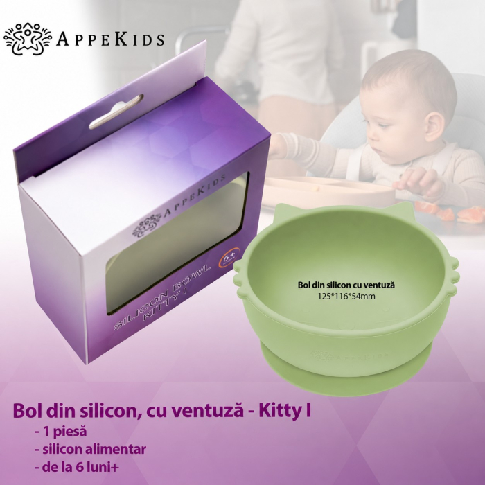Bol din silicon cu ventuză AppeKids Kitty I, 6 luni+ [5]