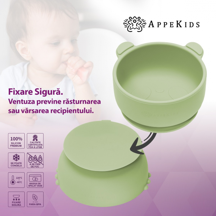 Bol din silicon cu ventuza, AppeKids, The Little Bear - Raw Green [4]