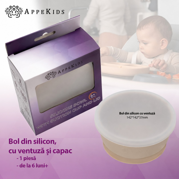 Bol din silicon cu ventuză și capac AppeKids, 6luni+ [5]