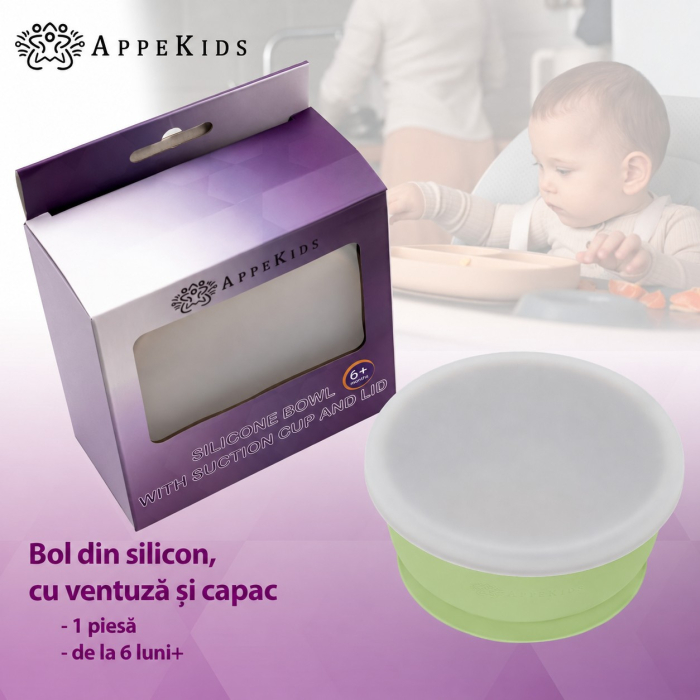 Bol din silicon cu ventuză și capac AppeKids, 6luni+ [5]