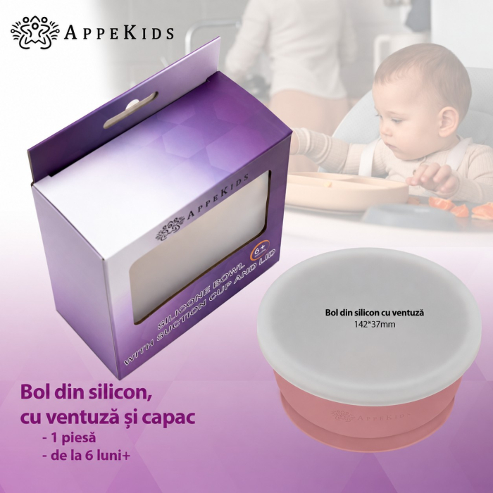 Bol din silicon cu ventuză și capac AppeKids, 6luni+ [4]