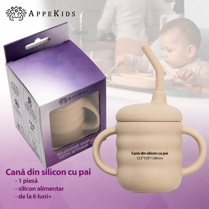 Cană din silicon cu pai AppeKids, 160 ml, 6 luni+ [5]