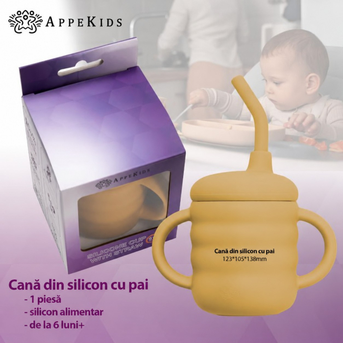 Cană din silicon cu pai AppeKids, 160 ml, 6 luni+ [6]