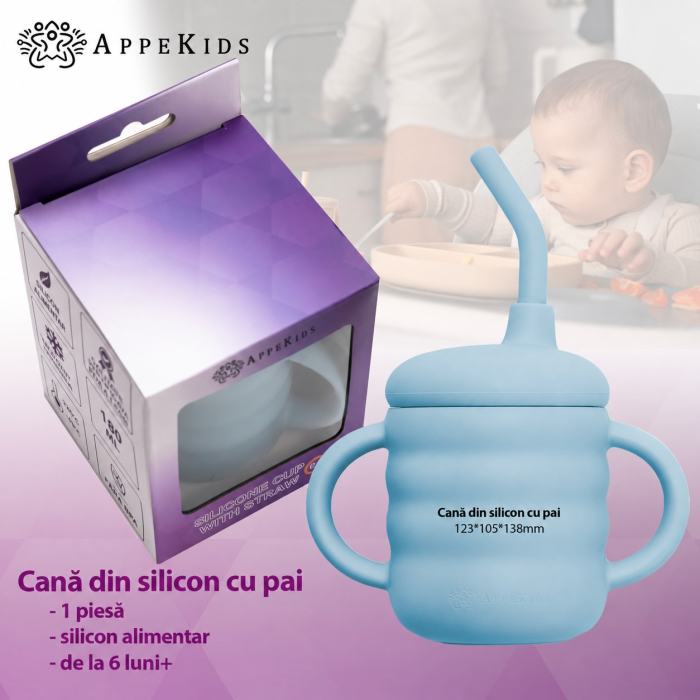 Cană din silicon cu pai AppeKids, 160 ml, 6 luni+ [6]