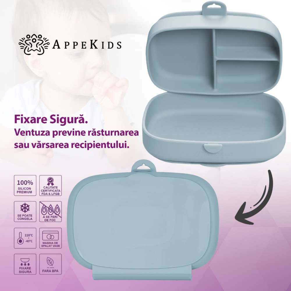 Caserola compartimentata din silicon cu ventuza, AppeKids Magic Box - Aqua Blue [3]