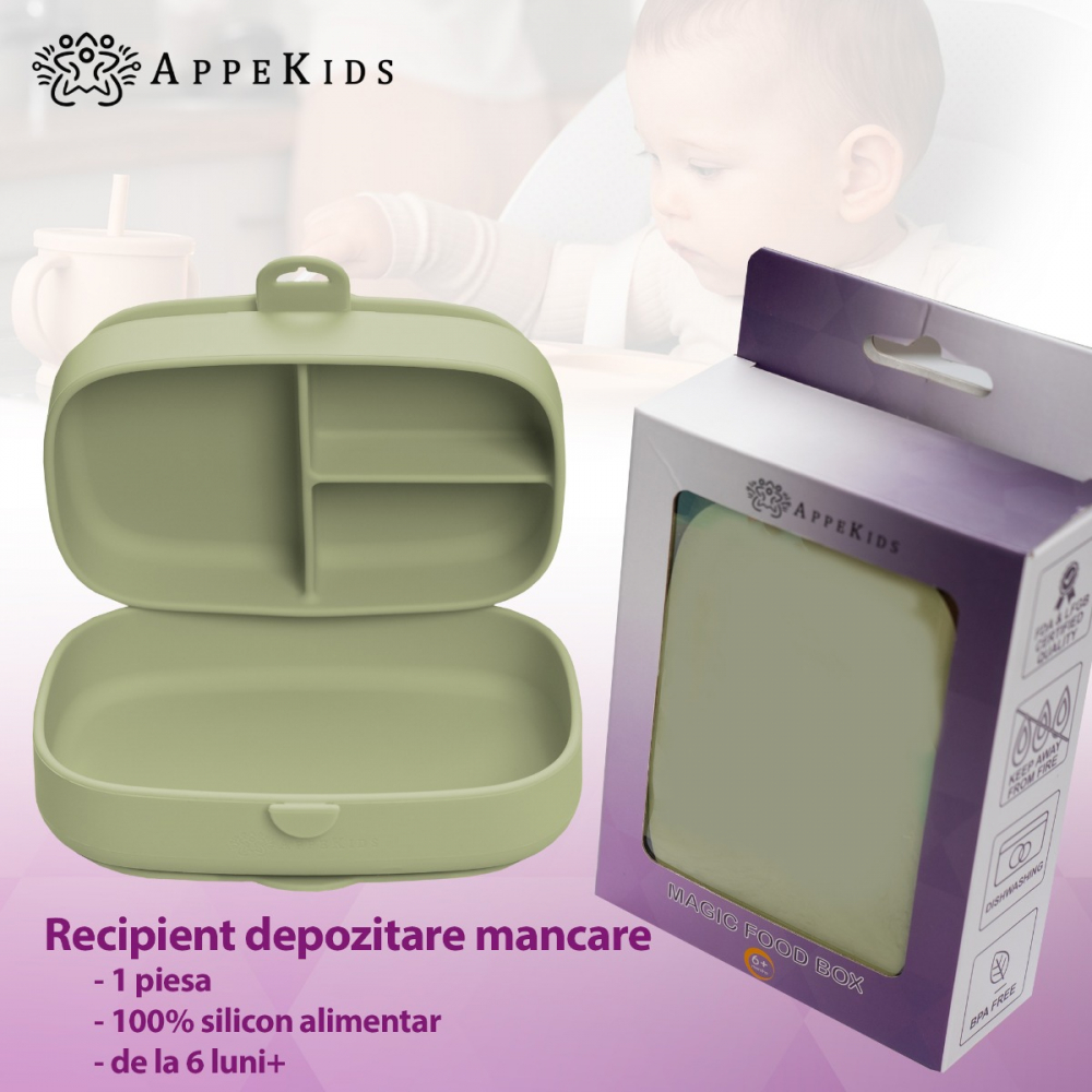 Caserola compartimentata din silicon cu ventuza, AppeKids Magic Box - Bubble Beige [4]