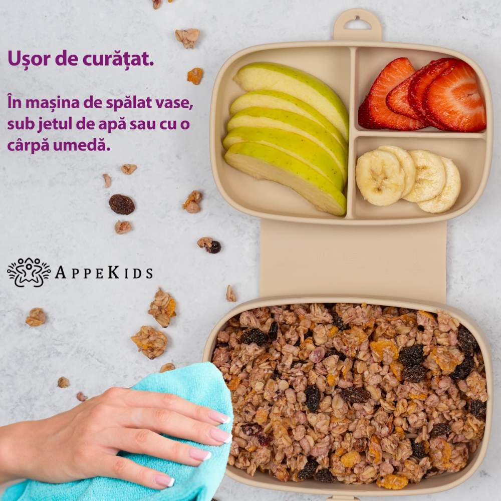 Caserola compartimentata din silicon cu ventuza, AppeKids Magic Box - Raw Green [6]