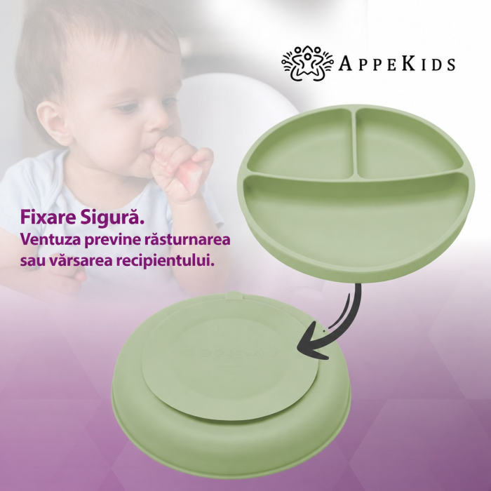 Farfurie compartimentată din silicon cu ventuză AppeKids, 6 luni+ [5]