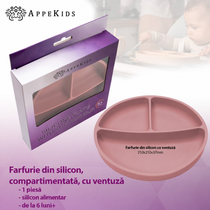 Farfurie compartimentată din silicon cu ventuză AppeKids, 6 luni+ [4]