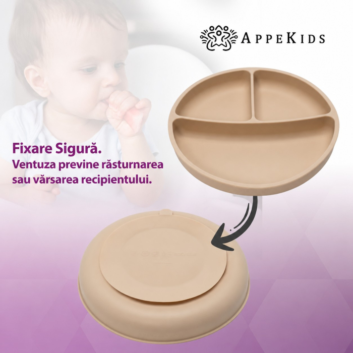 Farfurie compartimentată din silicon cu ventuză AppeKids, 6 luni+ [5]