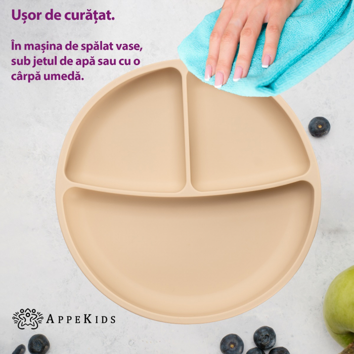 Farfurie compartimentata din silicon cu ventuza, AppeKids - Bubble Beige [4]