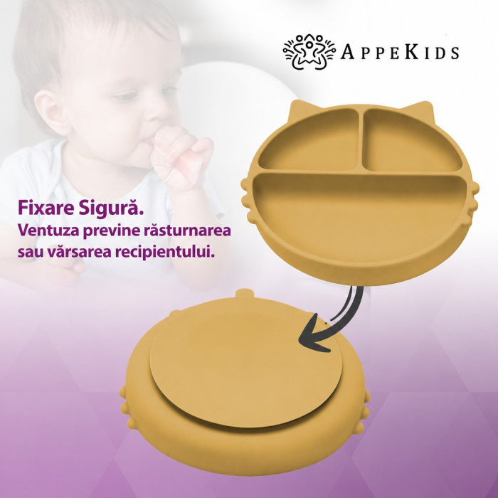 Farfurie compartimentată din silicon cu ventuză AppeKids Kitty, 6 luni+ [4]