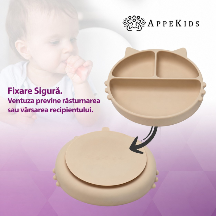 Farfurie compartimentată din silicon cu ventuză AppeKids Kitty, 6 luni+ [5]