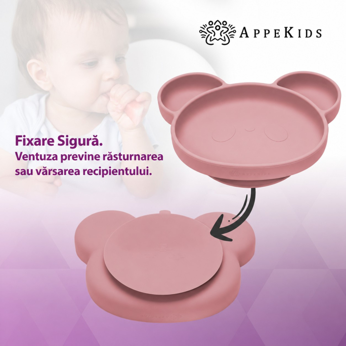 Farfurie compartimentată din silicon cu ventuză AppeKids, Panda, 6 luni+ [5]