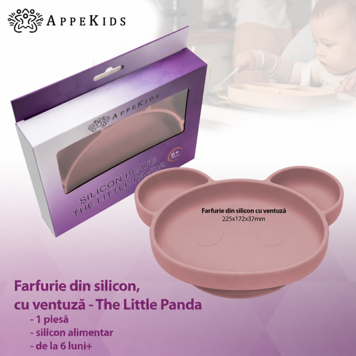 Farfurie compartimentată din silicon cu ventuză AppeKids, Panda, 6 luni+ [4]