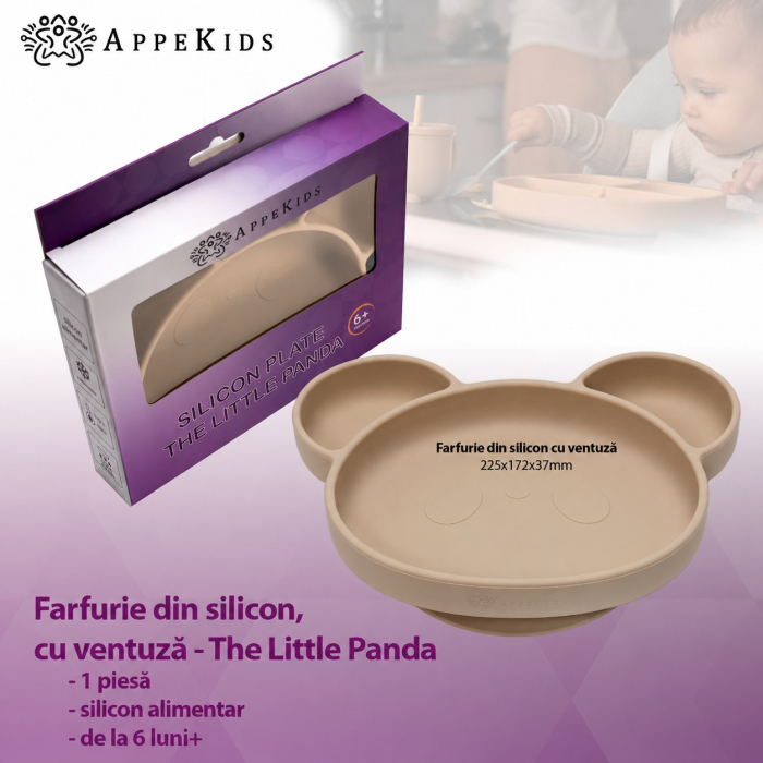 Farfurie compartimentată din silicon cu ventuză AppeKids, Panda, 6 luni+ [4]