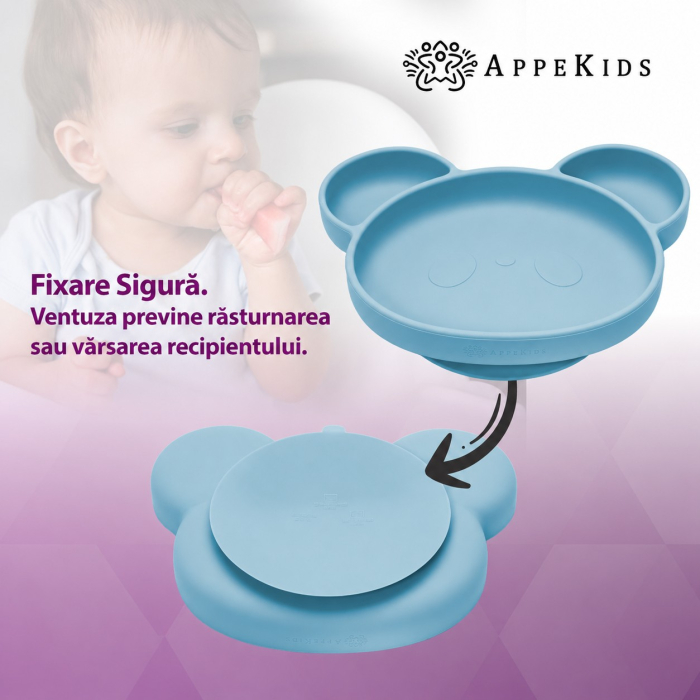 Farfurie compartimentată din silicon cu ventuză AppeKids, Panda, 6 luni+ [4]