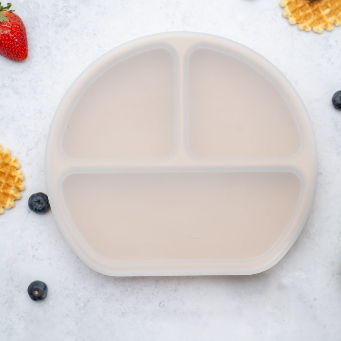 Farfurie compartimentata din silicon cu ventuza si capac, AppeKids - Bubble Beige [3]