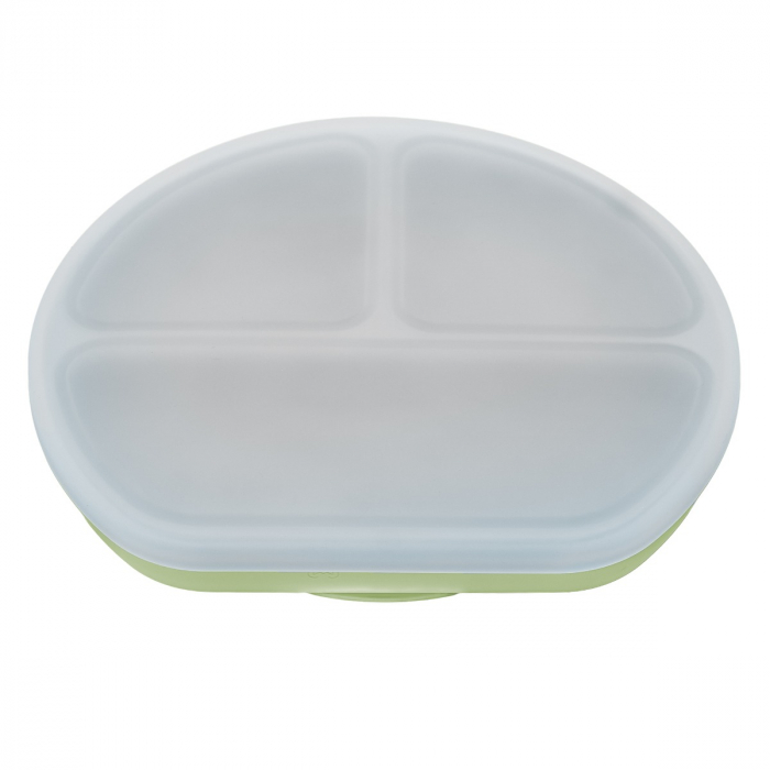 Farfurie compartimentata din silicon cu ventuza si capac, AppeKids - Raw Green [5]