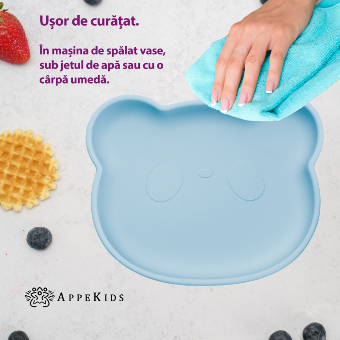 Farfurie din silicon cu ventuza, AppeKids, Panda - Aqua Blue [4]