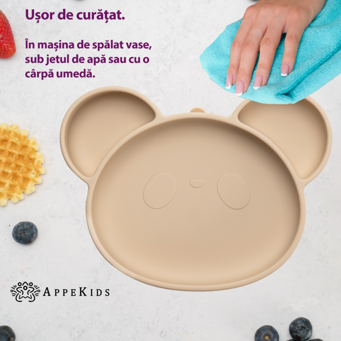 Farfurie din silicon cu ventuza, AppeKids, Panda - Bubble Beige [4]