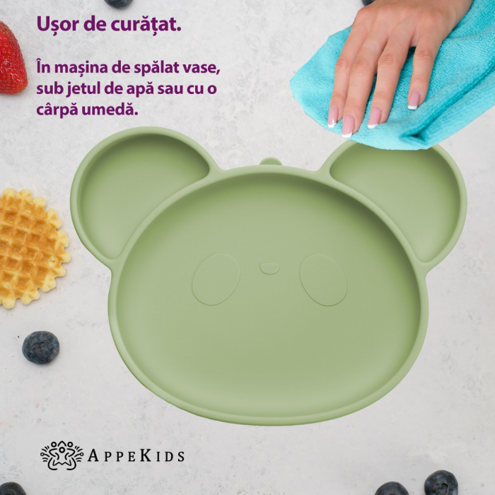 Farfurie din silicon cu ventuza, AppeKids, Panda - Raw Green [4]